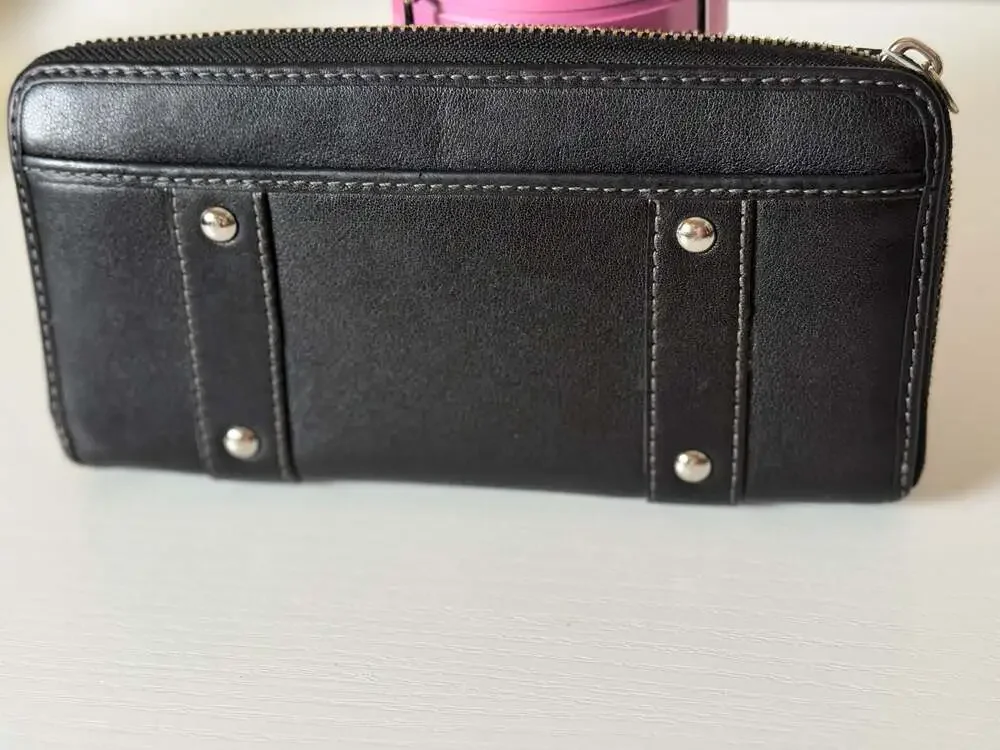 Gorgeous Vintage Coach Long Wallet Zip-Around Double Belt Brown & Silver 8